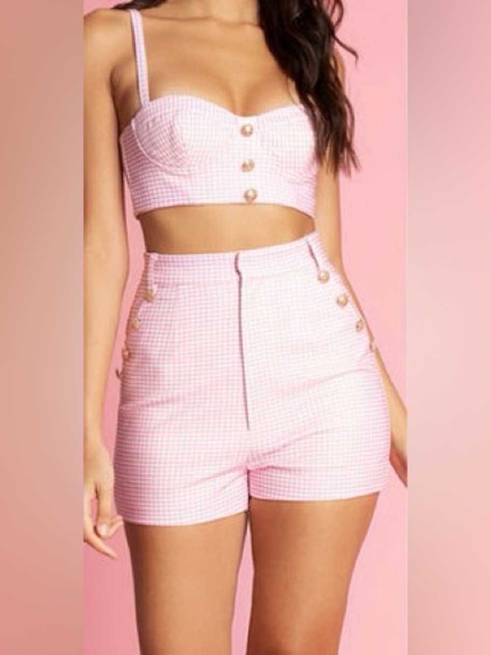 AMBER x MESHKI Kelly Gingham Bustier Cropped Top